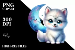 Colorful Arctic Wolf Moon Watercolor | Clipart Product Image 3