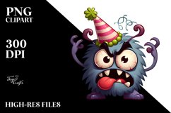 Cute Monster with Birthday Hat PNG Product Image 2