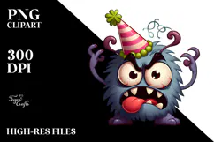 Cute Monster with Birthday Hat PNG Product Image 2