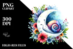 Whimsical Snail Sleeping on the Moon PNG Product Image 2