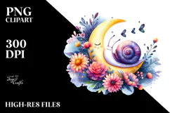 Whimsical Snail Sleeping on the Moon PNG Product Image 2