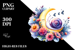 Whimsical Snail Sleeping on the Moon PNG Product Image 2