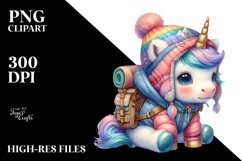 Colorful Unicorn in Mountaineer&#039;s Gear PNG Product Image 3