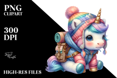 Colorful Unicorn in Mountaineer&#039;s Gear PNG Product Image 2