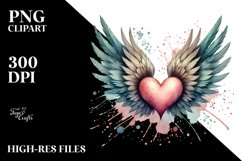 Washed Watercolor Heart with Wings PNG Product Image 2