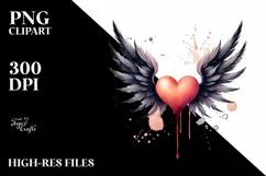 Washed Watercollor Heart with Wings PNG Product Image 2