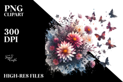 Flower Half of Butterfly Silhouettes PNG Product Image 2