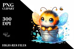 Colorful Baby Bee Sitting in a Bucket Clipart Product Image 1