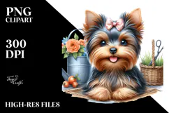 Watercolor Cute Baby Yorkshire Terrier PNG Product Image 2
