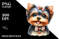 Watercolor Cute Baby Yorkshire Terrier PNG Product Image 2