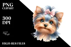 Watercolor Cute Baby Yorkshire Terrier PNG Product Image 2