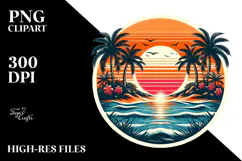 Vintage Tropical Island Sunset, PNG Product Image 2