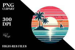 Vintage Tropical Island Sunset, PNG Product Image 2