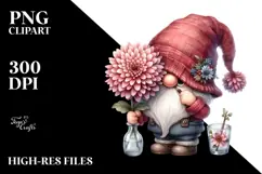 Cute Gnome with Large Chrysanthemum PNG Product Image 2