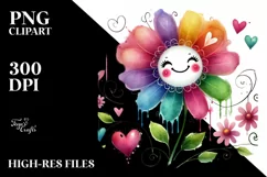 Colorful Smiling Flower with Hearts PNG Product Image 2