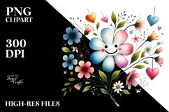 Colorful Smiling Flower with Hearts PNG Product Image 2