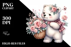 Watercolor Cute Baby Polar Bear Clipart Product Image 1
