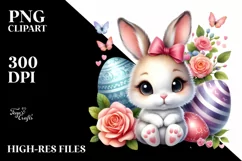 Easter Bunny Egg Flower, Clipart |T-shirt, Mug PNG Product Image 1