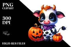 Vibrant Halloween Baby Cow | Sublimation | Clipart Product Image 2