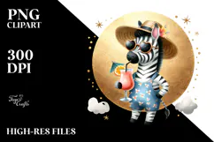 Watercolor Zebra with Cocktail PNG Product Image 2