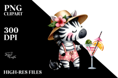 Watercolor Zebra with Cocktail PNG Product Image 2