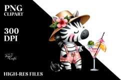Watercolor Zebra with Cocktail PNG Product Image 2