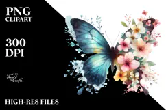 Butterfly Half of Spring Flowers PNG Product Image 2