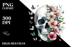 Vibrant Spring Flower Skull, Watercolor PNG Product Image 2