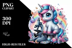 colorful Unicorn with Microscope, Watercolor PNG Product Image 3
