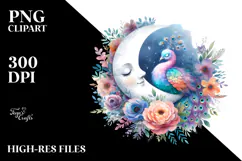 Pastel Wimsical Peacock Sleeping on the Moon PNG Product Image 2