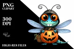 Funny Halloween Dragonfly Watercolor Clipart Product Image 1
