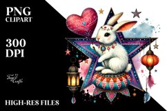 Colorful Rabbit Sitting on a Star PNG Product Image 2