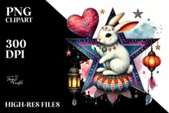 Colorful Rabbit Sitting on a Star PNG Product Image 2