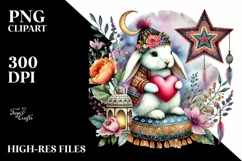 Colorful Rabbit Sitting on a Star PNG Product Image 2