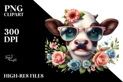 Funny Baby Cow with Flower in Mouth, Watercolor PNG Product Image 2