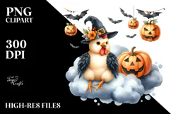 Chicken Halloween Cloud, Watercolor PNG Product Image 2
