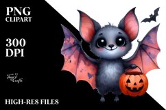 Funny Watercolor Halloween Bat Clipart Product Image 1