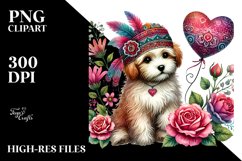Colorful Dog Sitting on a Flower PNG Product Image 2