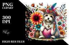 Colorful Dog Sitting on a Flower PNG Product Image 2