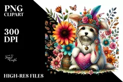 Colorful Dog Sitting on a Flower PNG Product Image 2