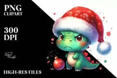 Baby Dinosaur with Santa Hat PNG Product Image 2