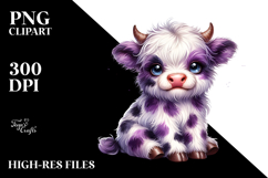 Cute Watercolor Baby Highland Cow, Star Background PNG Product Image 2