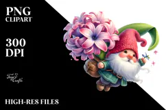Floating Gnome with Hyacinth, Whimsical PNG Product Image 2