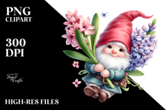 Cute Floating Gnome with Hyacinth, Watercolor PNG Product Image 2