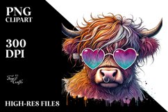 Highland Calf with Heart Sunglasses, PNG Product Image 2