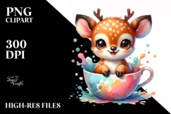 Colorful Baby Deer in a Tea Cup Splash Clipart Product Image 1