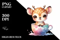Colorful Baby Deer in a Tea Cup Splash Clipart Product Image 3