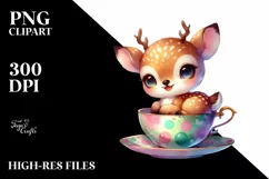 Colorful Baby Deer in a Tea Cup Splash Clipart Product Image 1