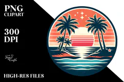 Vintage Tropical Island Sunset, PNG Product Image 2