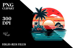 Vintage Tropical Island Sunset, PNG Product Image 2
